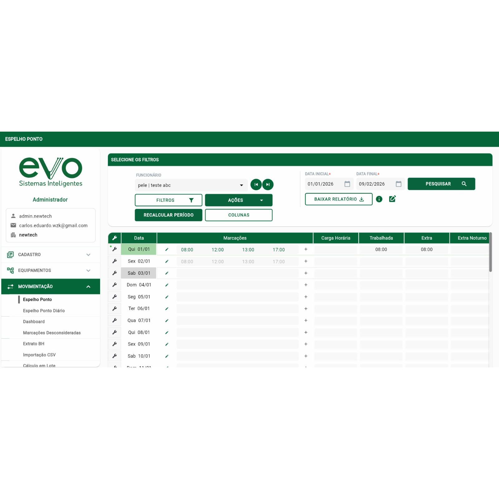 Sistema de Gestão EVO